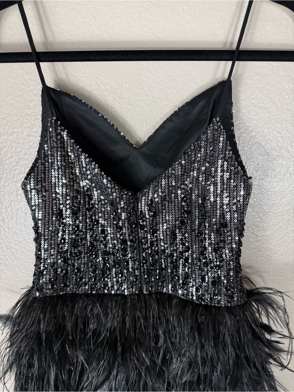 Mac Duggal Black Sleeveless Sequin Dress with Feather Skirt - Picture 7 of 8